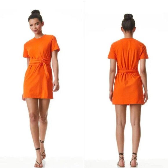 Alice + Olivia Dresses & Skirts - Alice + Olivia Orange Evie Tie Waist Shirt Dress Cotton Relaxed Fit Size XS Mini